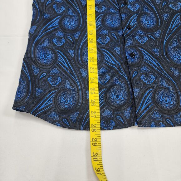 Barry.Wang Men's Black &Blue Paisley Flower Shirt Size S - Picture 7 of 11